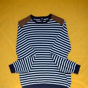H&M White and Navy crewneck sweater